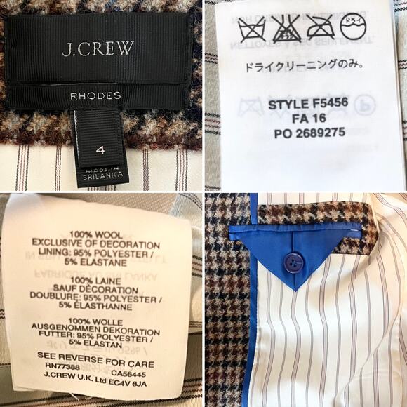 J.Crew Rhodes Blazer Jacket Wool Tweed Houndstooth Elbow Patches Brown Size 4 - Picture 3 of 11